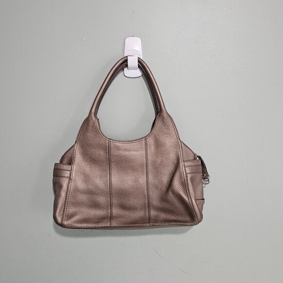 Cole Hann Pebbled Leather Bronze Pewter Shoulder Bag - Picture 9 of 10